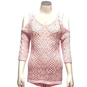 Cato Size S Pink Cold Shoulder Crochet Knit Sweater Feminine Romantic Cottagecor